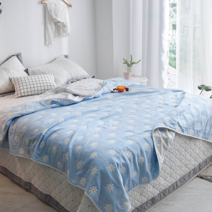 91家纺网 家纺一手货源 找家纺 朴尔 2020新款六层纱布毛巾被 小雏菊-兰