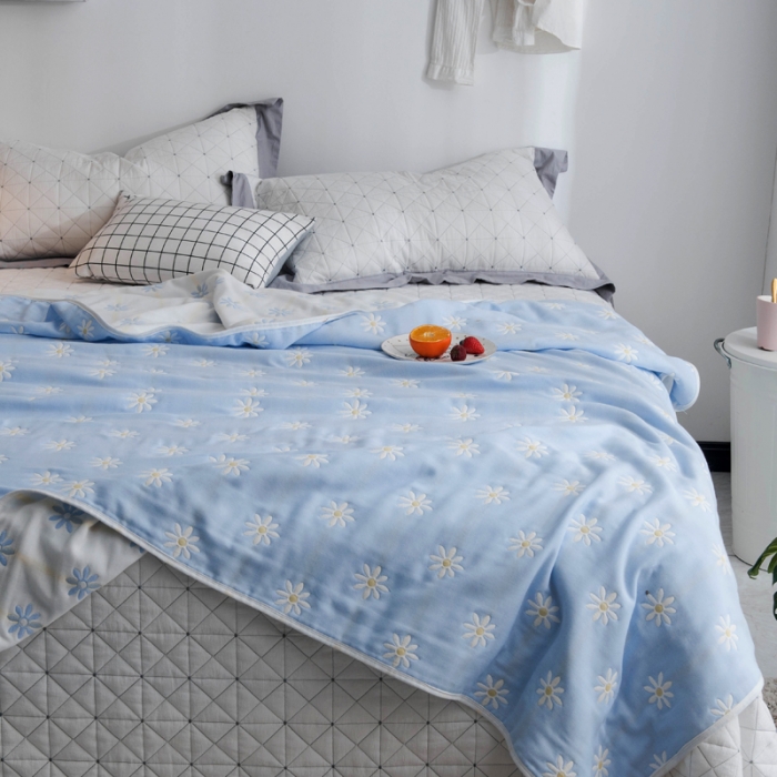 91家纺网 家纺一手货源 找家纺 朴尔 2020新款六层纱布毛巾被 小雏菊-兰