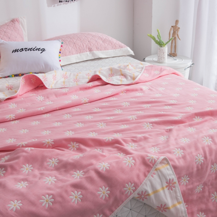 91家纺网 家纺一手货源 找家纺 朴尔 2020新款六层纱布毛巾被 小雏菊-粉