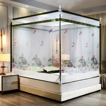 91家纺网 家纺一手货源 找家纺 蚊帐三开门外穿坐床印花方顶床笠防摔公主风1.5蒙古包1.8m