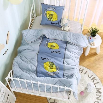 忆家抱枕被 磨毛3D水洗棉绗缝包边抱枕被 柠檬-蓝
