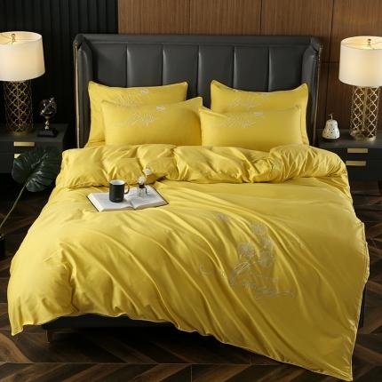 名瓦 新品13372绣花工艺款纯棉四件套床单款 柠檬黄