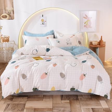 甜之梦 2025新款13372全棉四件套 格子草莓