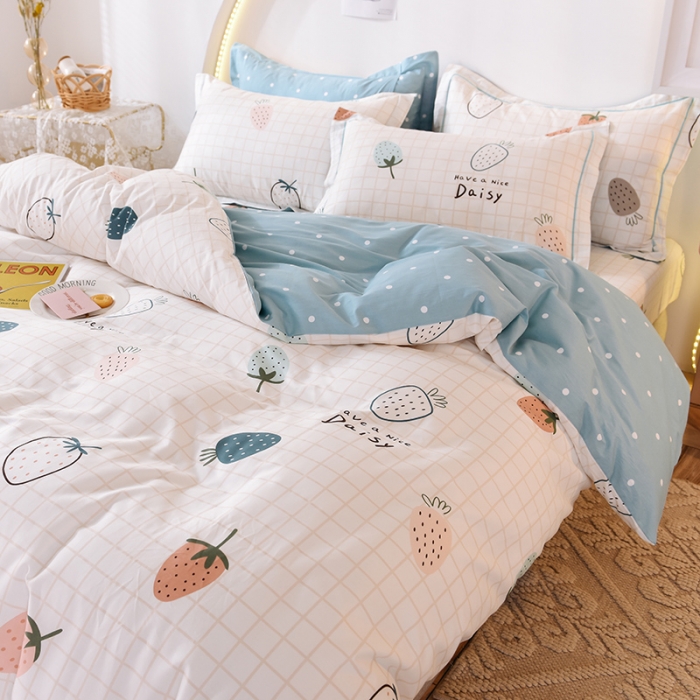 91家纺网 家纺一手货源 找家纺 甜之梦 2025新款13372全棉四件套 格子草莓