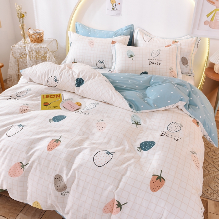 91家纺网 家纺一手货源 找家纺 甜之梦 2025新款13372全棉四件套 格子草莓