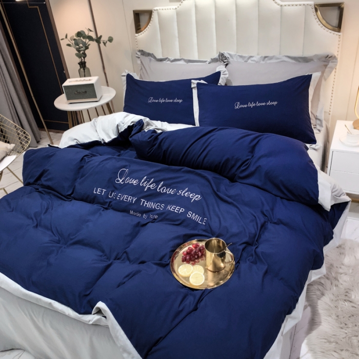 91家纺网 家纺一手货源 找家纺 金米诺 2020新款水洗棉四件套 藏蓝