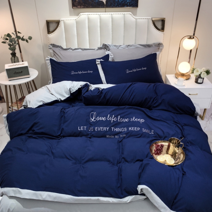 91家纺网 家纺一手货源 找家纺 金米诺 2020新款水洗棉四件套 藏蓝