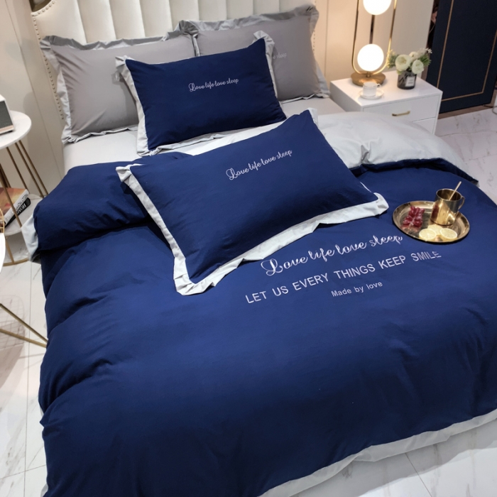 91家纺网 家纺一手货源 找家纺 金米诺 2020新款水洗棉四件套 藏蓝