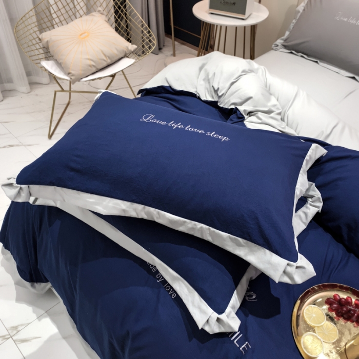 91家纺网 家纺一手货源 找家纺 金米诺 2020新款水洗棉四件套 藏蓝