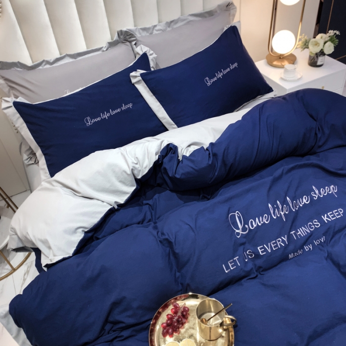 91家纺网 家纺一手货源 找家纺 金米诺 2020新款水洗棉四件套 藏蓝