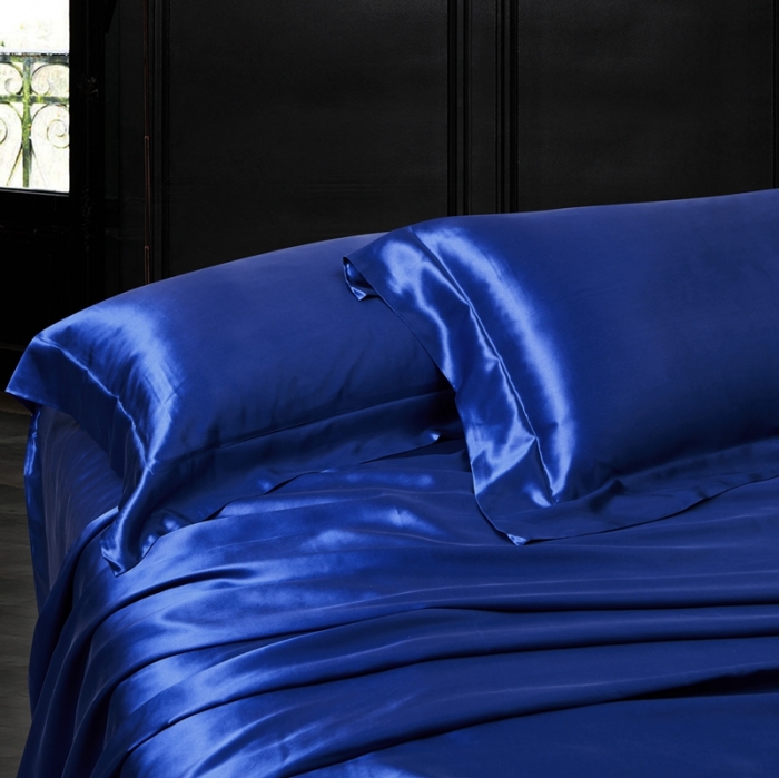 91家纺网 家纺一手货源 找家纺 威克凯丽 2021新款素色真丝四件套 宝蓝