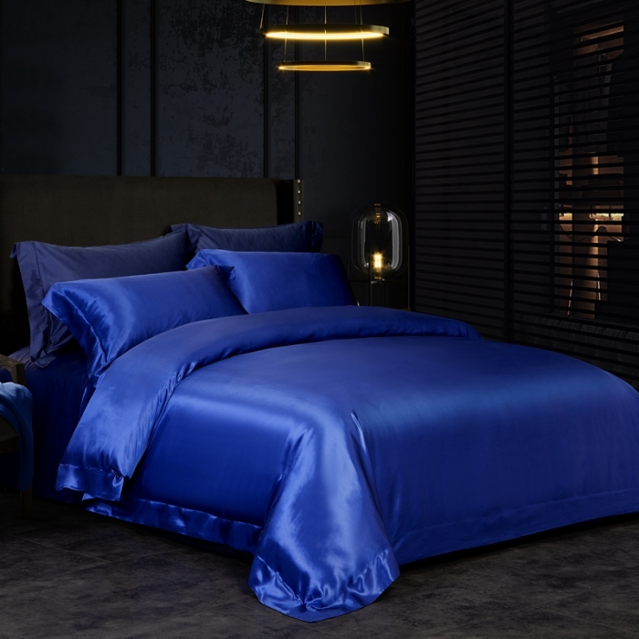 91家纺网 家纺一手货源 找家纺 威克凯丽 2021新款素色真丝四件套 宝蓝