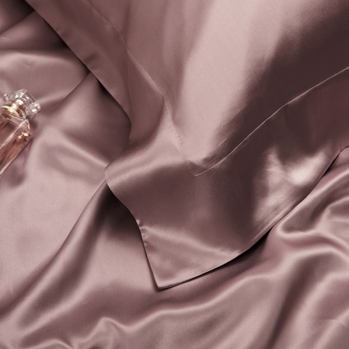 91家纺网 家纺一手货源 找家纺 威克凯丽 2021新款素色真丝四件套 豆沙