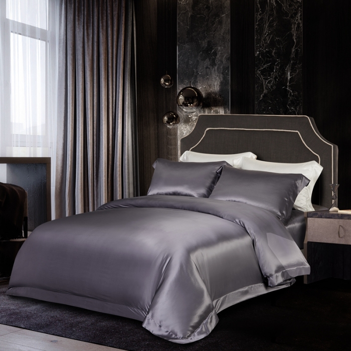 91家纺网 家纺一手货源 找家纺 威克凯丽 2021新款素色真丝四件套 灰