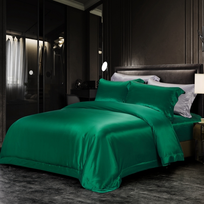 91家纺网 家纺一手货源 找家纺 威克凯丽 2021新款素色真丝四件套 墨绿