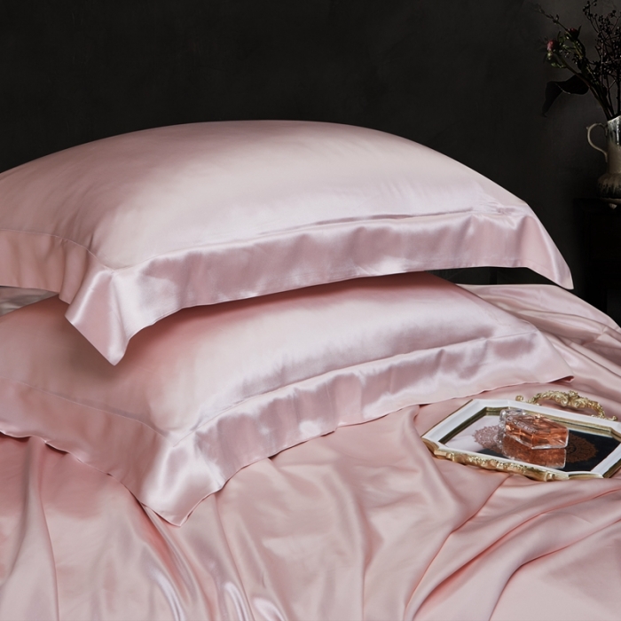 91家纺网 家纺一手货源 找家纺 威克凯丽 2021新款素色真丝四件套 浅粉