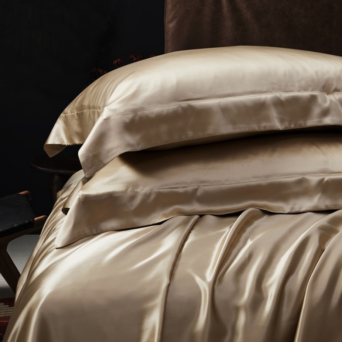 91家纺网 家纺一手货源 找家纺 威克凯丽 2021新款素色真丝四件套 浅金