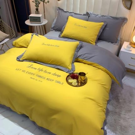 91家纺网 家纺一手货源 找家纺 金米诺 2020新款水洗棉四件套 姜黄