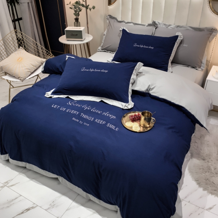 91家纺网 家纺一手货源 找家纺 金米诺 2020新款水洗棉四件套 藏蓝