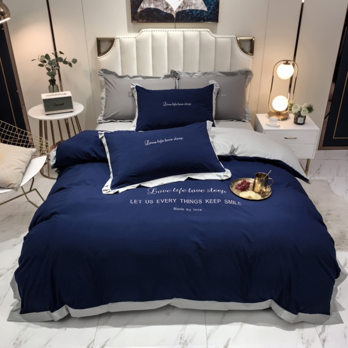 91家纺网 家纺一手货源 找家纺 金米诺 2020新款水洗棉四件套 藏蓝