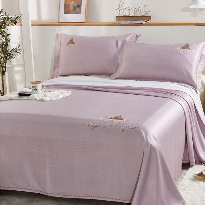 91家纺网 家纺一手货源 找家纺 威克凯丽 2021新款绣花款竹语天丝软凉席 爱丁堡-鲜桃粉