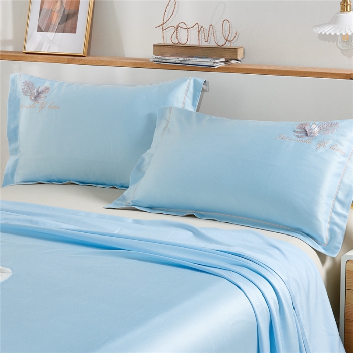 91家纺网 家纺一手货源 找家纺 威克凯丽 2021新款绣花款竹语天丝软凉席 容音竹-浅青绿