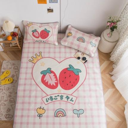 91家纺网 家纺一手货源 找家纺 同田家纺 网供2020新款数码大版印花卡通二次元冰丝三明治凉席 爱心草莓