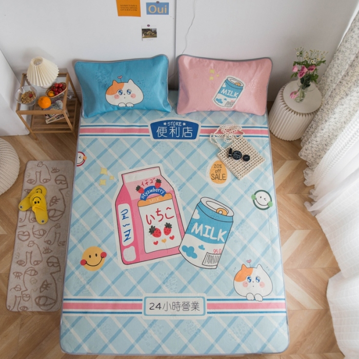 91家纺网 家纺一手货源 找家纺 同田家纺 网供2020新款数码大版印花卡通二次元冰丝三明治凉席 便利店