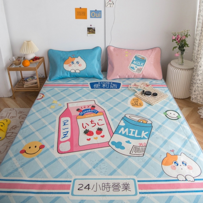 91家纺网 家纺一手货源 找家纺 同田家纺 网供2020新款数码大版印花卡通二次元冰丝三明治凉席 便利店