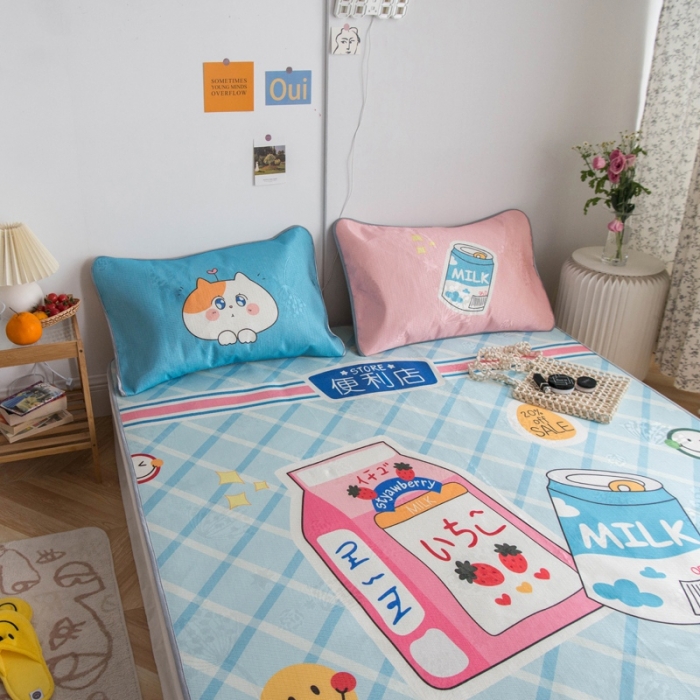 91家纺网 家纺一手货源 找家纺 同田家纺 网供2020新款数码大版印花卡通二次元冰丝三明治凉席 便利店