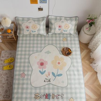 同田家纺 网供2020新款数码大版印花卡通二次元冰丝三明治凉席 格子花