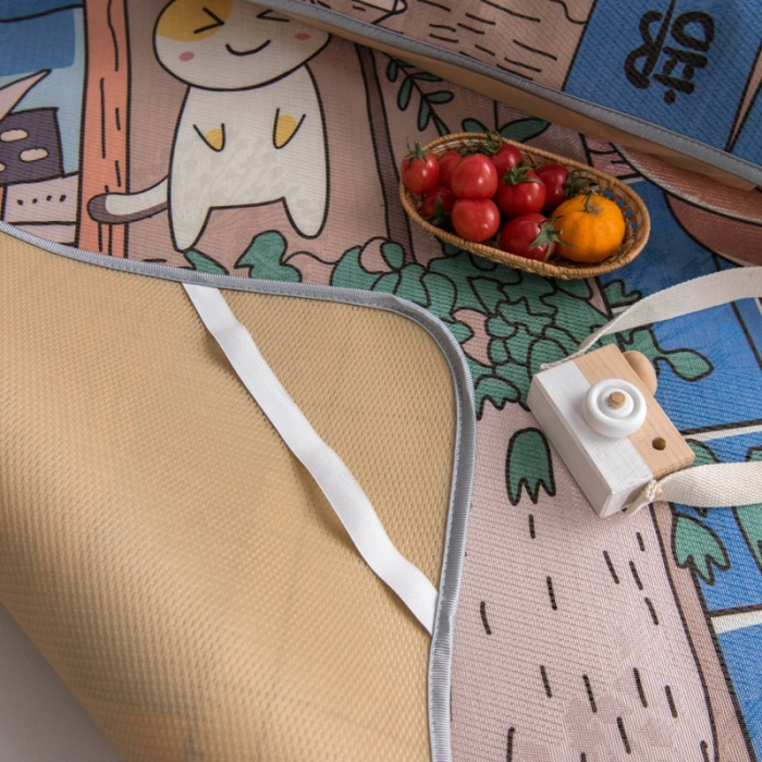 91家纺网 家纺一手货源 找家纺 同田家纺 网供2020新款数码大版印花卡通二次元冰丝三明治凉席 猫咪之家