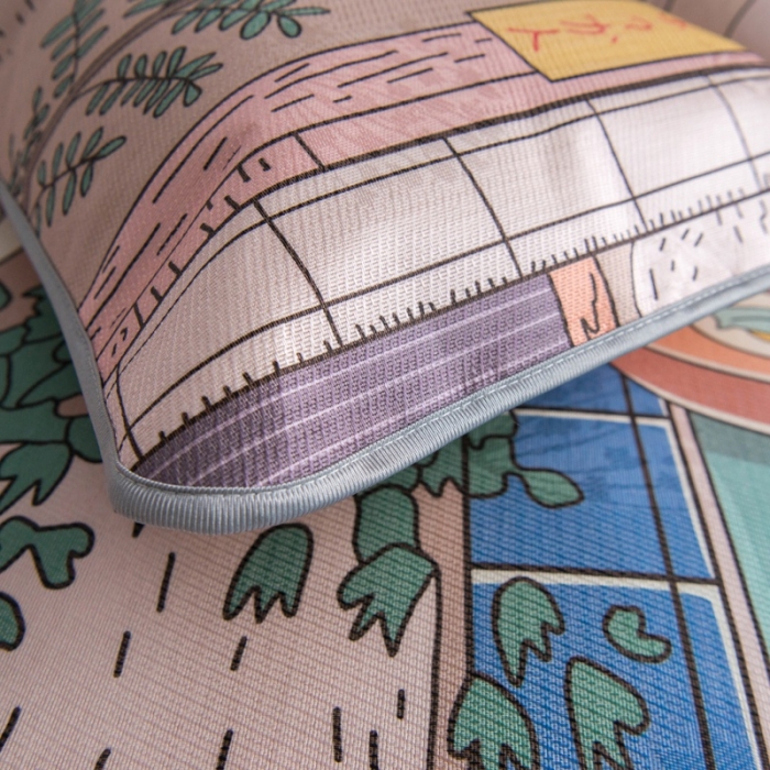 91家纺网 家纺一手货源 找家纺 同田家纺 网供2020新款数码大版印花卡通二次元冰丝三明治凉席 猫咪之家