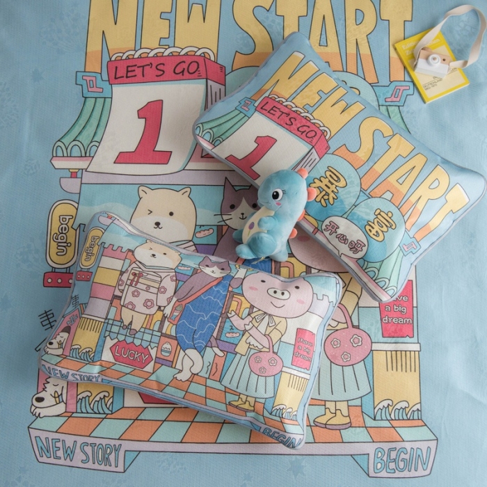 91家纺网 家纺一手货源 找家纺 同田家纺 网供2020新款数码大版印花卡通二次元冰丝三明治凉席 幸运之初