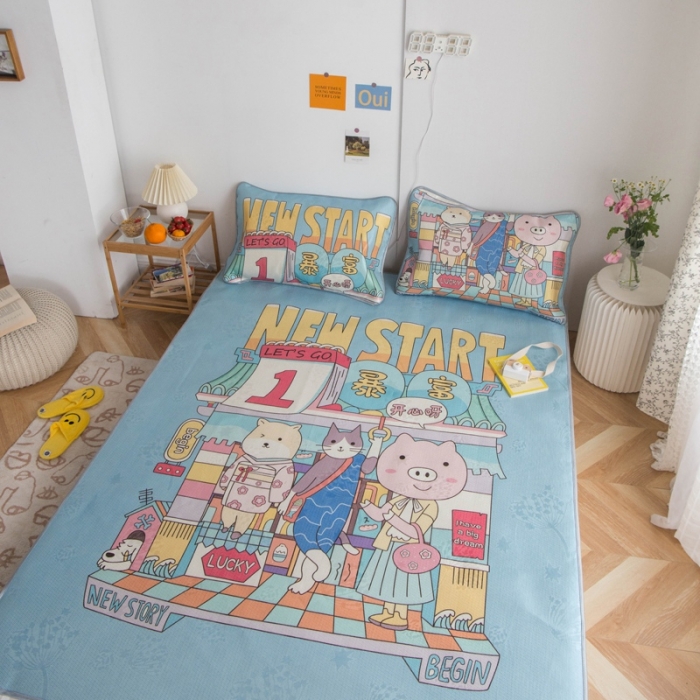 91家纺网 家纺一手货源 找家纺 同田家纺 网供2020新款数码大版印花卡通二次元冰丝三明治凉席 幸运之初