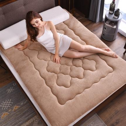 91家纺网 家纺一手货源 找家纺 美真2020新款法莱绒珊瑚绒学生宿舍榻榻米床垫梅花款 驼色