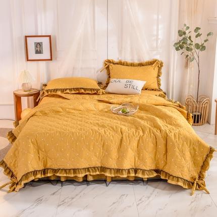 91家纺网 家纺一手货源 找家纺 芭比蔓家纺 2024新款床裙款夏被四件套 姜黄