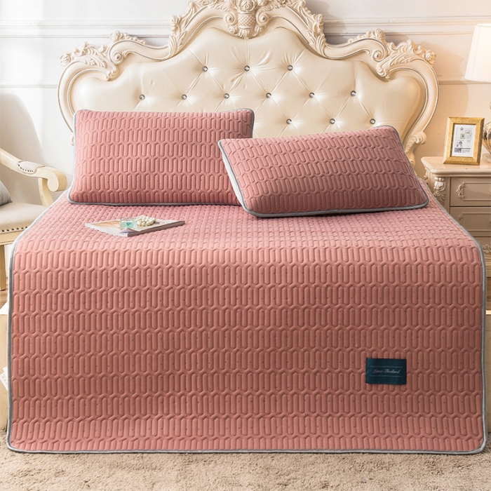 91家纺网 家纺一手货源 找家纺 威克凯丽 2021新款凉感丝纯色乳胶凉席 海纳豆沙