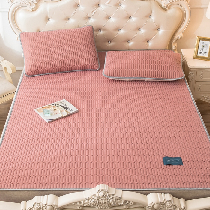 91家纺网 家纺一手货源 找家纺 威克凯丽 2021新款凉感丝纯色乳胶凉席 海纳豆沙