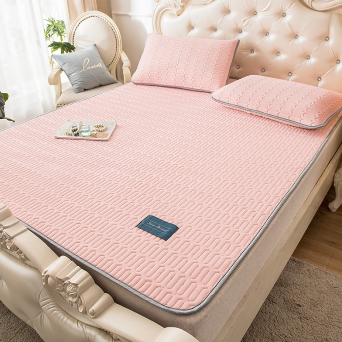 91家纺网 家纺一手货源 找家纺 威克凯丽 2021新款凉感丝纯色乳胶凉席 海纳粉玉