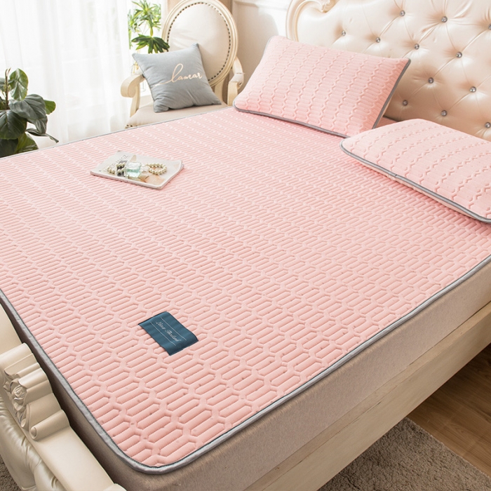 91家纺网 家纺一手货源 找家纺 威克凯丽 2021新款凉感丝纯色乳胶凉席 海纳粉玉