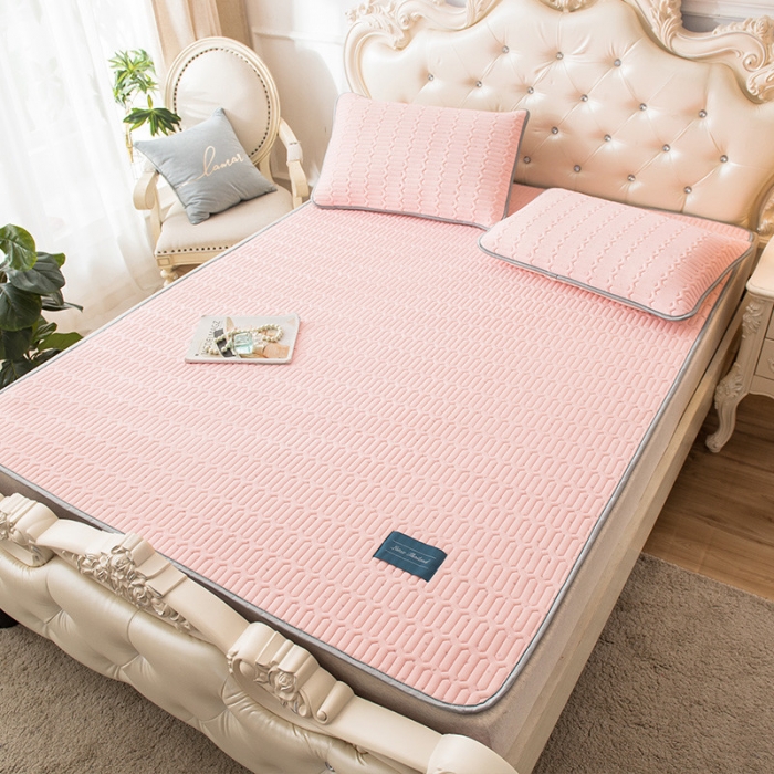 91家纺网 家纺一手货源 找家纺 威克凯丽 2021新款凉感丝纯色乳胶凉席 海纳粉玉