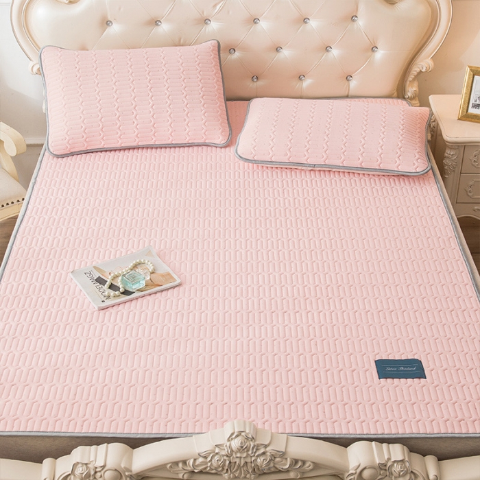 91家纺网 家纺一手货源 找家纺 威克凯丽 2021新款凉感丝纯色乳胶凉席 海纳粉玉