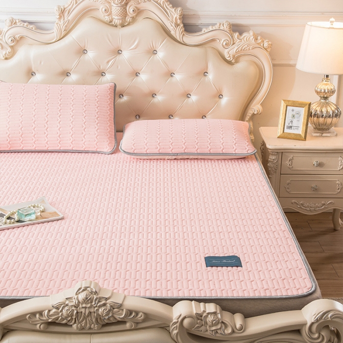 91家纺网 家纺一手货源 找家纺 威克凯丽 2021新款凉感丝纯色乳胶凉席 海纳粉玉