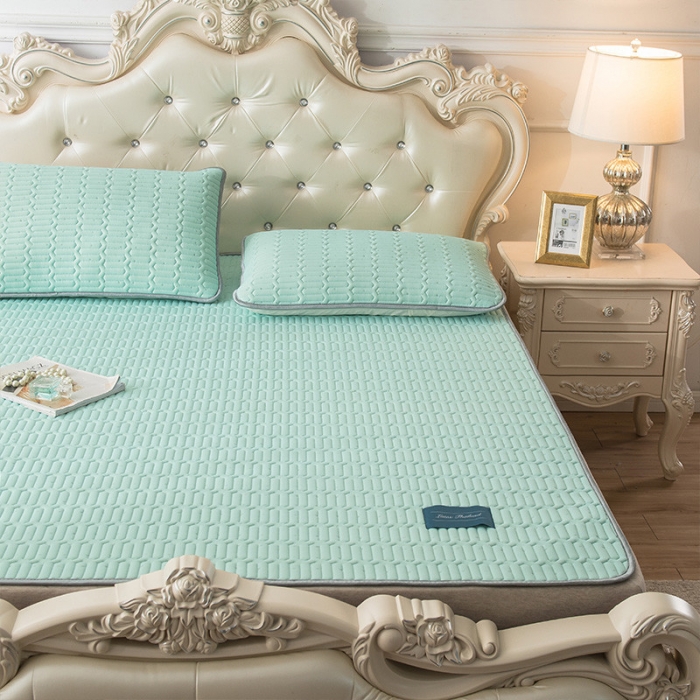 91家纺网 家纺一手货源 找家纺 威克凯丽 2021新款凉感丝纯色乳胶凉席 海纳果绿