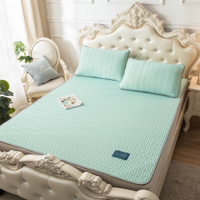 91家纺网 家纺一手货源 找家纺 威克凯丽 2021新款凉感丝纯色乳胶凉席 海纳果绿