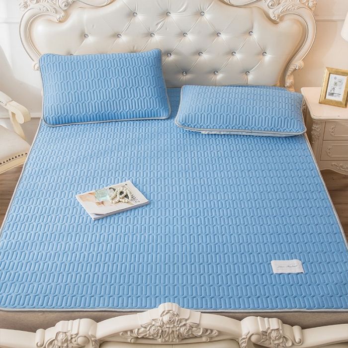 91家纺网 家纺一手货源 找家纺 威克凯丽 2021新款凉感丝纯色乳胶凉席 海纳湖蓝