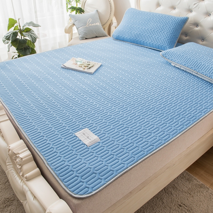 91家纺网 家纺一手货源 找家纺 威克凯丽 2021新款凉感丝纯色乳胶凉席 海纳湖蓝