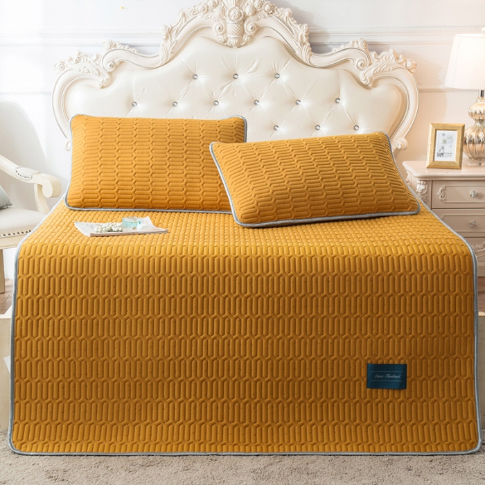 91家纺网 家纺一手货源 找家纺 威克凯丽 2021新款凉感丝纯色乳胶凉席 海纳姜黄