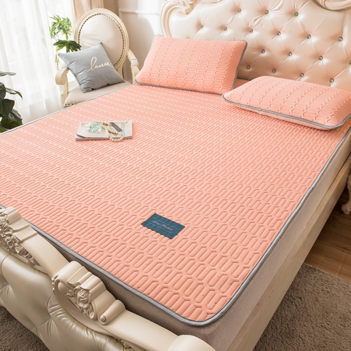 91家纺网 家纺一手货源 找家纺 威克凯丽 2021新款凉感丝纯色乳胶凉席 海纳橘粉